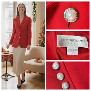 Vintage 90s Liz Claiborne Red Blazer Sz 14 Taylored Button Up Academia Old Money